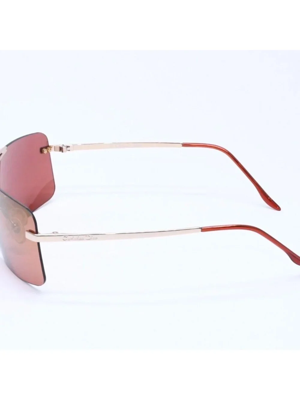 Dior Mini Motard Rimless Sunglasses Eyewear 36c Red Gold